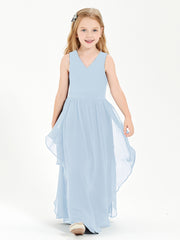 Boho Sleeveless Junior Chiffon Bridesmaids Gown Sky Blue