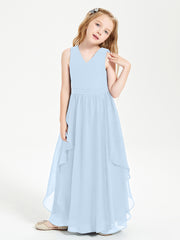 Boho Sleeveless Junior Chiffon Bridesmaids Gown Sky Blue