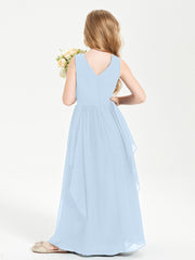 Boho Sleeveless Junior Chiffon Bridesmaids Gown Sky Blue