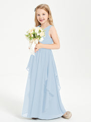 Boho Sleeveless Junior Chiffon Bridesmaids Gown Sky Blue