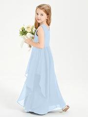 Boho Sleeveless Junior Chiffon Bridesmaids Gown Sky Blue