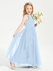 Boho Sleeveless Junior Chiffon Bridesmaids Gown Sky Blue