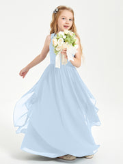 Boho Sleeveless Junior Chiffon Bridesmaids Gown Sky Blue