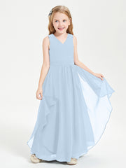 Boho Sleeveless Junior Chiffon Bridesmaids Gown Sky Blue