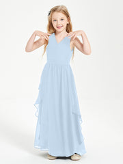 Boho Sleeveless Junior Chiffon Bridesmaids Gown Sky Blue