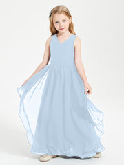 Boho Sleeveless Junior Chiffon Bridesmaids Gown Sky Blue