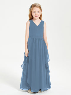 Boho Sleeveless Junior Chiffon Bridesmaids Gown Slate Blue