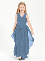 Boho Sleeveless Junior Chiffon Bridesmaids Gown Slate Blue