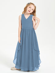 Boho Sleeveless Junior Chiffon Bridesmaids Gown Slate Blue