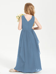 Boho Sleeveless Junior Chiffon Bridesmaids Gown Slate Blue