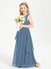 Boho Sleeveless Junior Chiffon Bridesmaids Gown Slate Blue
