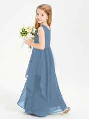 Boho Sleeveless Junior Chiffon Bridesmaids Gown Slate Blue