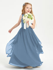 Boho Sleeveless Junior Chiffon Bridesmaids Gown Slate Blue