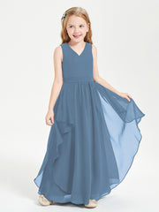 Boho Sleeveless Junior Chiffon Bridesmaids Gown Slate Blue