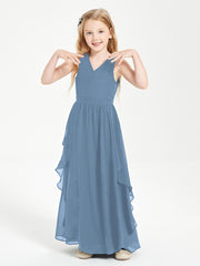 Boho Sleeveless Junior Chiffon Bridesmaids Gown Slate Blue