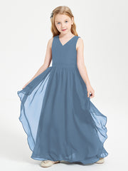 Boho Sleeveless Junior Chiffon Bridesmaids Gown Slate Blue