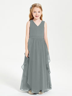 Boho Sleeveless Junior Chiffon Bridesmaids Gown Steel Grey