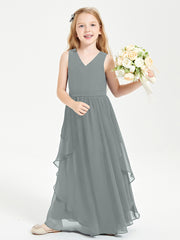 Boho Sleeveless Junior Chiffon Bridesmaids Gown Steel Grey