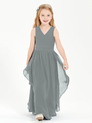 Boho Sleeveless Junior Chiffon Bridesmaids Gown Steel Grey