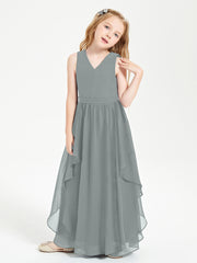 Boho Sleeveless Junior Chiffon Bridesmaids Gown Steel Grey