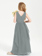 Boho Sleeveless Junior Chiffon Bridesmaids Gown Steel Grey