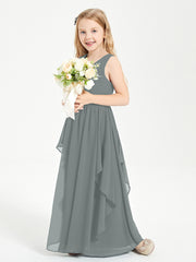 Boho Sleeveless Junior Chiffon Bridesmaids Gown Steel Grey