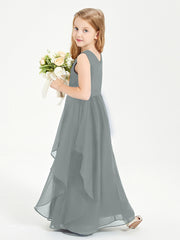 Boho Sleeveless Junior Chiffon Bridesmaids Gown Steel Grey