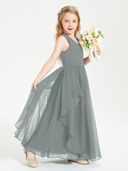 Boho Sleeveless Junior Chiffon Bridesmaids Gown Steel Grey