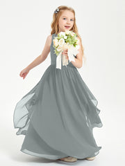 Boho Sleeveless Junior Chiffon Bridesmaids Gown Steel Grey
