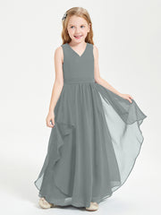 Boho Sleeveless Junior Chiffon Bridesmaids Gown Steel Grey