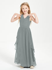 Boho Sleeveless Junior Chiffon Bridesmaids Gown Steel Grey