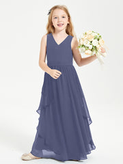 Boho Sleeveless Junior Chiffon Bridesmaids Gown Stormy