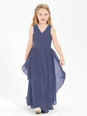 Boho Sleeveless Junior Chiffon Bridesmaids Gown Stormy