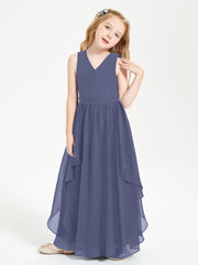 Boho Sleeveless Junior Chiffon Bridesmaids Gown Stormy