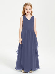 Boho Sleeveless Junior Chiffon Bridesmaids Gown Stormy