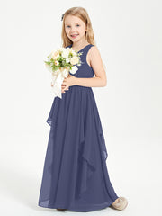 Boho Sleeveless Junior Chiffon Bridesmaids Gown Stormy