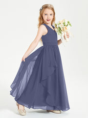Boho Sleeveless Junior Chiffon Bridesmaids Gown Stormy