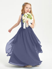Boho Sleeveless Junior Chiffon Bridesmaids Gown Stormy