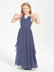 Boho Sleeveless Junior Chiffon Bridesmaids Gown Stormy