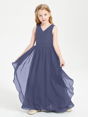 Boho Sleeveless Junior Chiffon Bridesmaids Gown Stormy