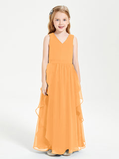 Boho Sleeveless Junior Chiffon Bridesmaids Gown Tangerine