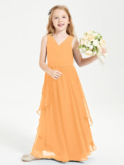 Boho Sleeveless Junior Chiffon Bridesmaids Gown Tangerine