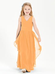 Boho Sleeveless Junior Chiffon Bridesmaids Gown Tangerine