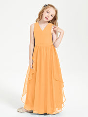 Boho Sleeveless Junior Chiffon Bridesmaids Gown Tangerine