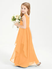 Boho Sleeveless Junior Chiffon Bridesmaids Gown Tangerine