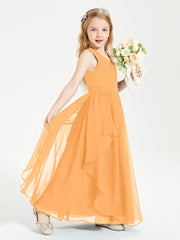 Boho Sleeveless Junior Chiffon Bridesmaids Gown Tangerine
