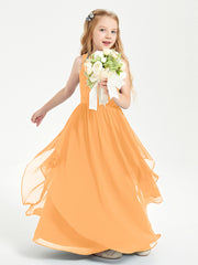Boho Sleeveless Junior Chiffon Bridesmaids Gown Tangerine