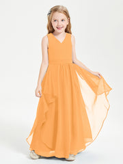 Boho Sleeveless Junior Chiffon Bridesmaids Gown Tangerine