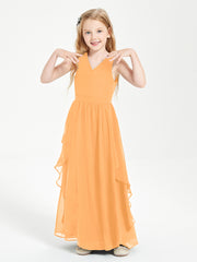 Boho Sleeveless Junior Chiffon Bridesmaids Gown Tangerine