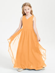 Boho Sleeveless Junior Chiffon Bridesmaids Gown Tangerine